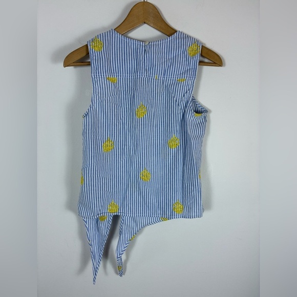 J Crew Top Striped Embroidered Pineapple Sleeveless Side Tie Coastal Nautical 2 - Picture 2 of 7